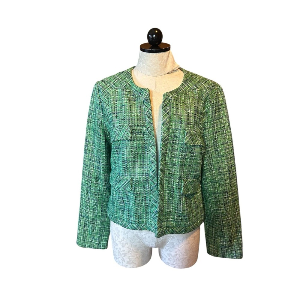 Cynthia Rowley Jacket Womens Sz L Tweed Classic Beige Green‎ Pockets Lined